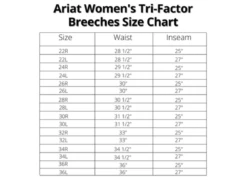 Ariat Women's Tri Factor Grip Full Seat Breeches - Seasonal Colors -Equestrian Clothing Store Ariat Trifactor Sizechart 5b8876fd db0f 464a 87f0 4348a8f49bff
