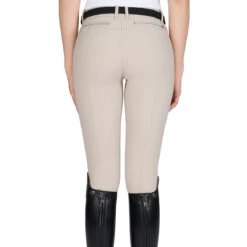 Equiline Women's Ash Riding Breeches With X-Grip Knee Patch -Equestrian Clothing Store EQline N08698 Ash.XGripKP Beige Back
