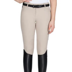 Equiline Women's Ash Riding Breeches With X-Grip Knee Patch -Equestrian Clothing Store EQline N08698 Ash.XGripKP Beige Front