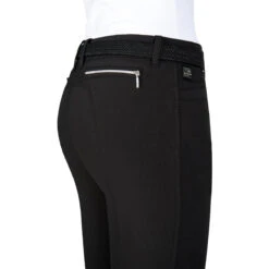 Equiline Women's Ash Riding Breeches With X-Grip Knee Patch -Equestrian Clothing Store EQline N08698 Ash.XGripKP Black Detail