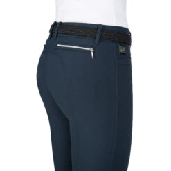 Equiline Women's Ash Riding Breeches With X-Grip Knee Patch -Equestrian Clothing Store EQline N08698 Ash.XGripKP Blue Detail