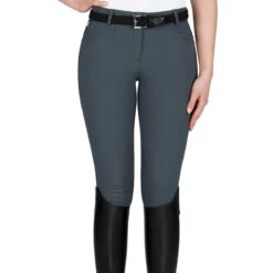 Equiline Women's Ash Riding Breeches With X-Grip Knee Patch -Equestrian Clothing Store EQline N08698 Ash.XGripKP Grey Front