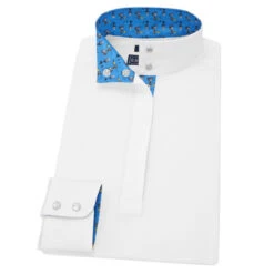 Essex Classics Girls "Roosters" Talent Yarn Straight Collar Long Sleeve Show Shirt 9 Essex Classics Girls "Roosters" Talent Yarn Straight Collar Long Sleeve Show Shirt -Equestrian Clothing Store Essex.Classics Straight.Collar ESL35 W1 Blue.Roosters Straight Swatch 00