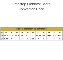 Tredstep Donatello Front Lace Paddock Boot -Equestrian Clothing Store TS sizechart