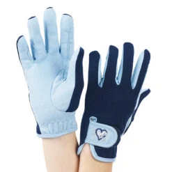 Ovation Child's Hearts & Horses Gloves -Equestrian Clothing Store sky blue navy trim 93334.1590174193.1280.1280