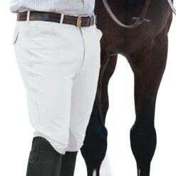 Ovation Men's EuroWeave Front Zip 4-Pocket Knee Patch Breeches -Equestrian Clothing Store white 61757.1588796602.1280.1280